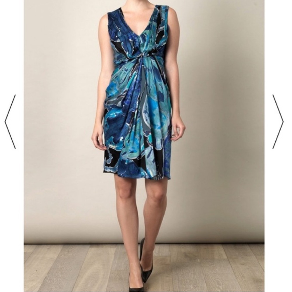 DVF Blue Silk Floral Weslie Drape Dress